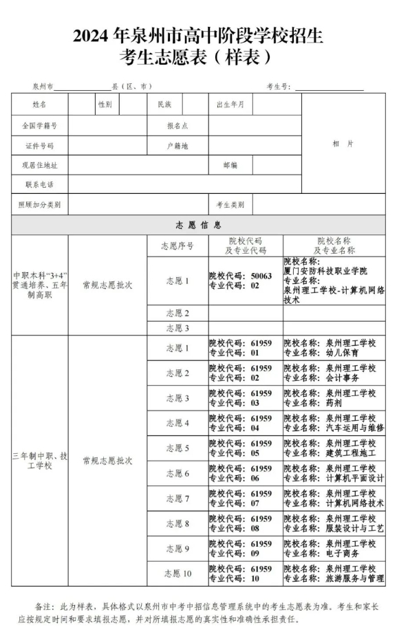 泉州理工學(xué)校2024年五年專、三年制中職招生志愿填報(bào)指南